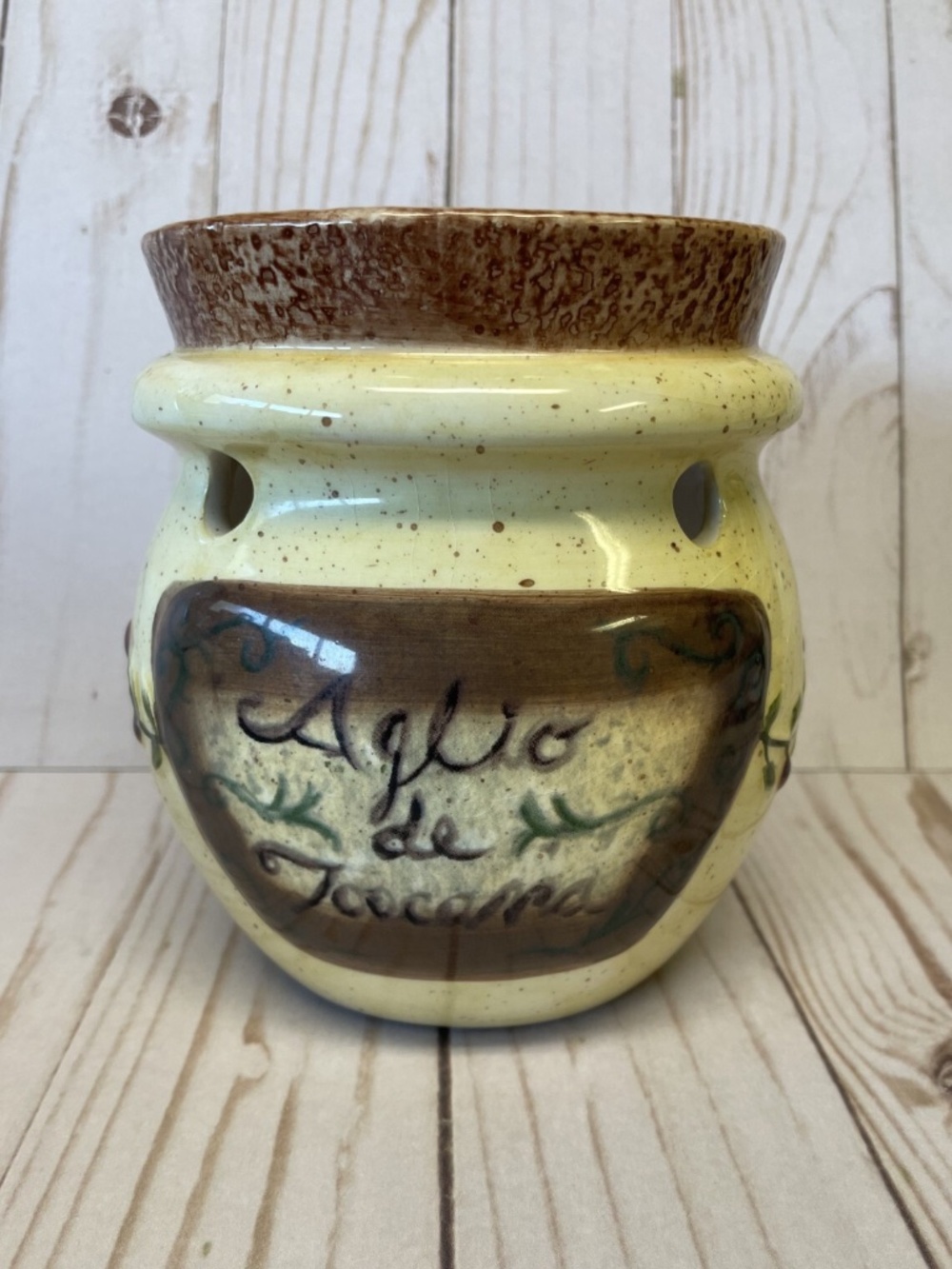 Yankee Candle Wax Burner Bowl Tart Warmer Vineyard Cork Wine Tuscan Ceramic EUC